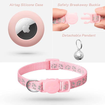 2-Pack Airtag Cat Collar – Breakaway, Reflective, Adjustable with Bell & Safety Buckle