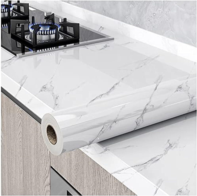 Glossy Marble Peel and Stick Wallpaper – Self-Adhesive, Waterproof for Kitchen