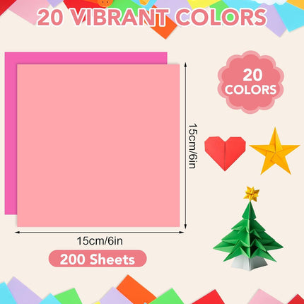 200 Sheets Origami Paper, 20 Colors, 6x6in Double-Sided Square Craft Paper Kit