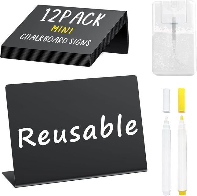 12PCS Food Labels for Party Buffet – Mini Chalkboard Signs with Markers & Cleaning Spray