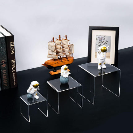 Clear Acrylic Display Risers – 2 Sets 3-Tier Stands for Figures & Jewelry