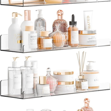 4-Pack 15" Clear Acrylic Floating Shelves – No-Drill Wall Storage & Display