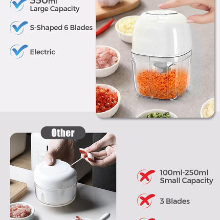 350ml Electric Garlic Chopper USB Rechargeable Mini Food Processor with 6 Blades