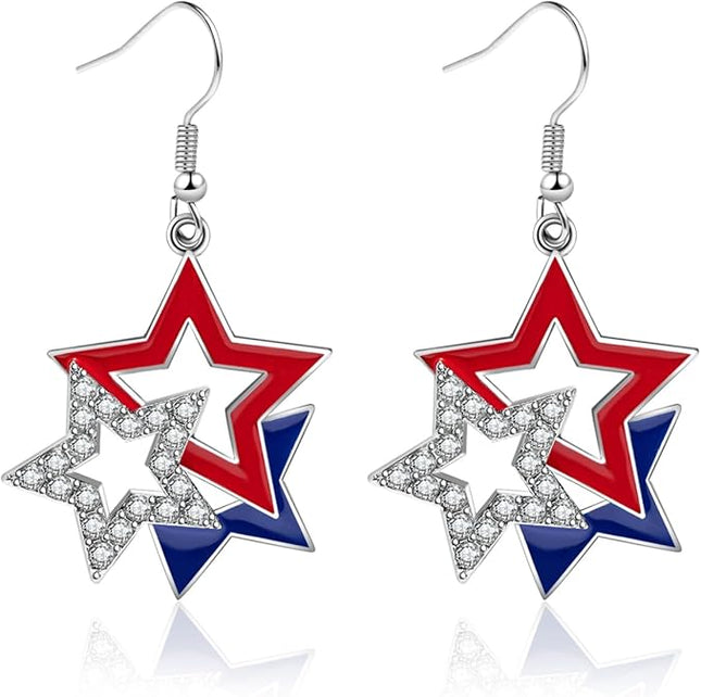 4th of July American Flag Star Earrings Dangle Independence Day Gifts