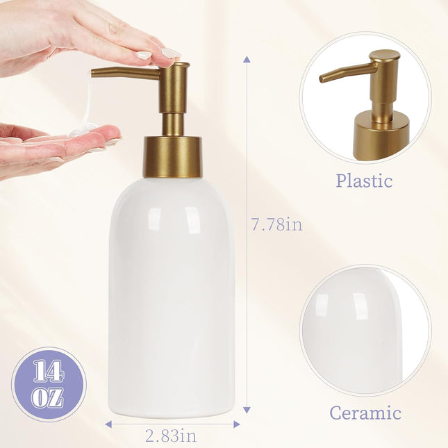 14oz Ceramic Soap Dispenser – White Pump Dispenser for Bathroom & Kitchen Liquid Soap