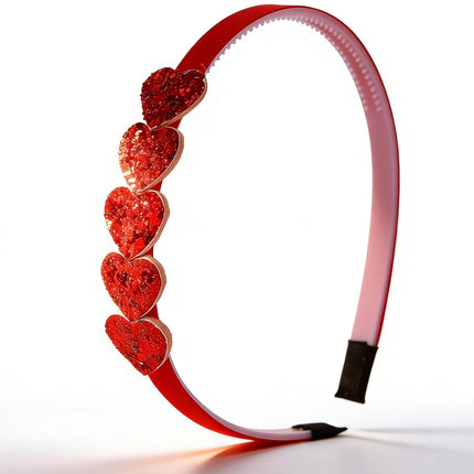 Valentine’s Day Heart Headband for Women: Red Glitter Sparkling Hairband