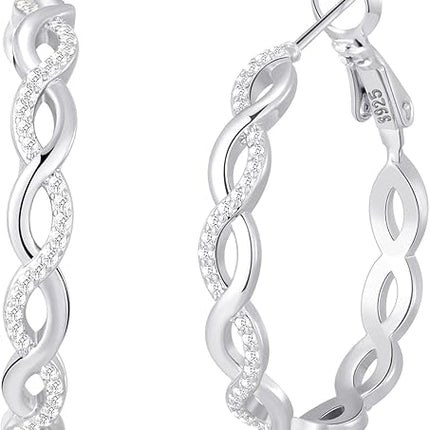 925 Sterling Silver Twisted Hoop Earrings for Women – Hypoallergenic, CZ, 20-60mm