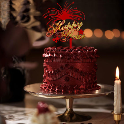 6-Piece 2026 New Year Cake Picks – Red & Gold Acrylic Party Toppers