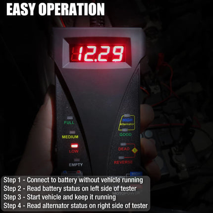 MP0514A 12V Car Battery Tester – Digital Voltmeter, LCD Display, LED Indication