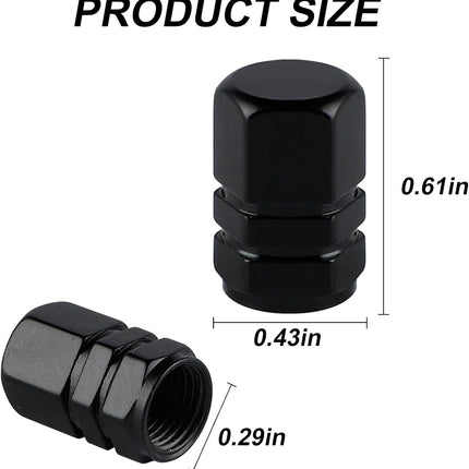 Aluminum Tire Valve Stem Caps 4PCS Black, Hexagon Wheel Dustproof Covers
