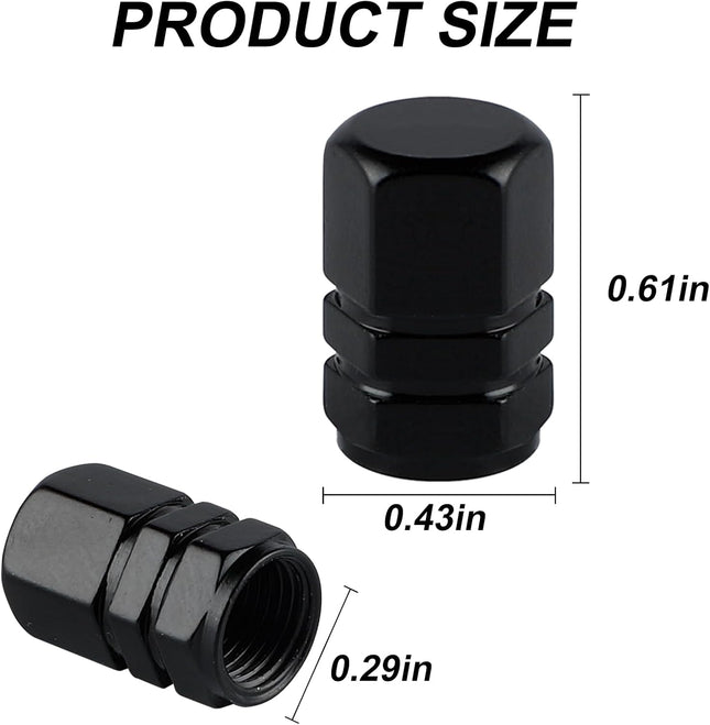 Aluminum Tire Valve Stem Caps 4PCS Black, Hexagon Wheel Dustproof Covers