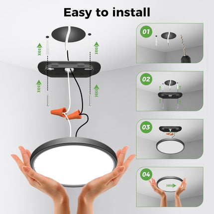 6.5-Inch LED Flush Mount Light – 12W, Adjustable Color Temp 3000K-6500K, Black