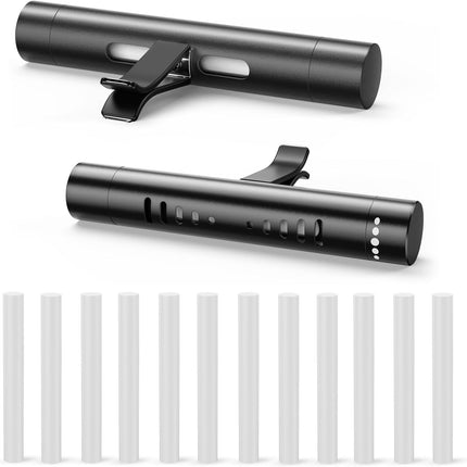 2pcs Car Air Freshener Diffuser – Vent Clips with 12 Refill Sticks, Odorless, Black