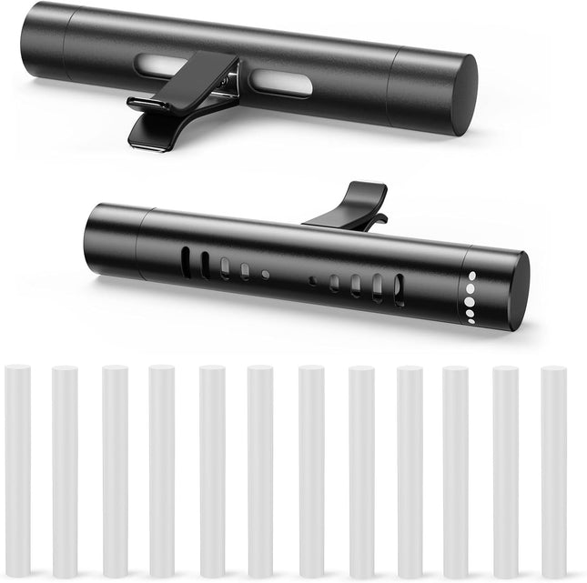 2pcs Car Air Freshener Diffuser – Vent Clips with 12 Refill Sticks, Odorless, Black