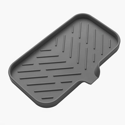 Silicone Soap Dish with Drain Spout – Bathroom & Kitchen Sink Organizer, Grey