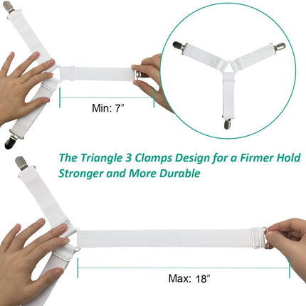 4-Pack Mattress Suspenders – Bed Sheet Straps & Corner Holders, White