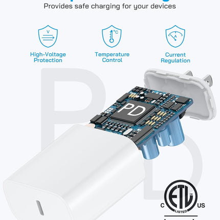 2 Pack 20W PD Fast Charger Block with 6FT USB C Cable for iPhone Series