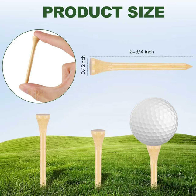 150PCS Wooden Golf Tees – 2 3/4" Biodegradable Bamboo, Natural Color