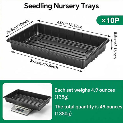 10-Pack Plant Growing Trays, 17 x 11 Inch No-Drain Seedling & Microgreen Trays
