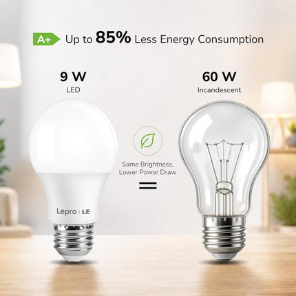 5 Pack A19 E26 LED Light Bulbs, 9W 60W Equivalent, 800 Lumens, 2700K Soft White