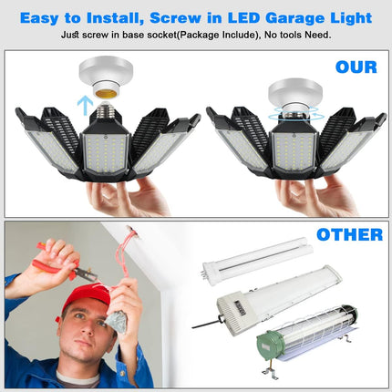 2 Pack 200W LED Garage Lights 6500K 40000LM E26 E27 Screw In 8 Deformable Panels