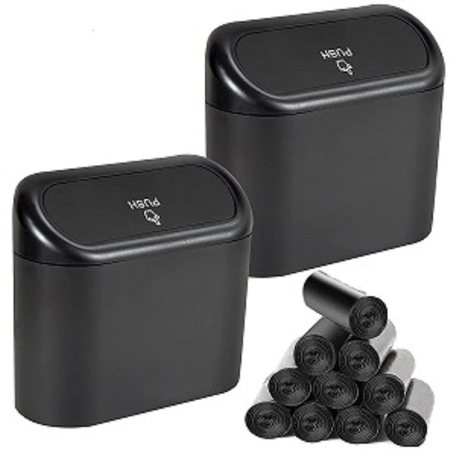 2-Pack Mini Car Trash Can with Lid & 150 Trash Bags – Car Garbage Bin for Front & Back Seats