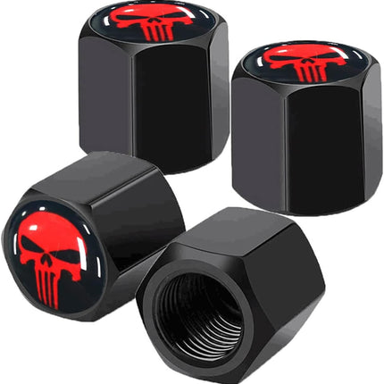 4 Pack Red Skull Tire Valve Stem Caps Zinc Alloy Airtight Dustproof Universal Covers