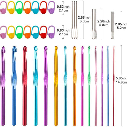 14-Size Crochet Hook Set 2.0–10.0mm – Colorful Ergonomic Metal Needles