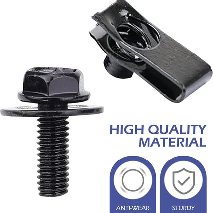 10 Sets M6-1.0 Automotive Body Bolts & U-Nut Clips, Rust-Resistant Car Fasteners