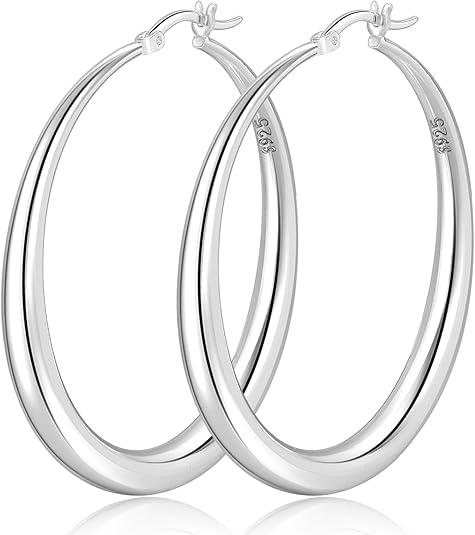 S925 Sterling Silver Hoop Earrings – Large, Hypoallergenic, Women’s Jewelry
