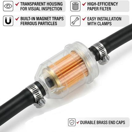 10 Pack 1/4" Inline Fuel Filters, Universal Gas Filters for Mowers, Motorcycles, Engines