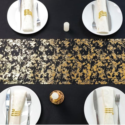 2 Pack Black & Gold Table Runner 11x108 – Glitter Foil Party Decor