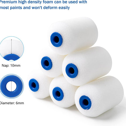 2-Inch Mini Foam Paint Rollers – 10-Pack, Touch-Up Wall & Cabinet Kit