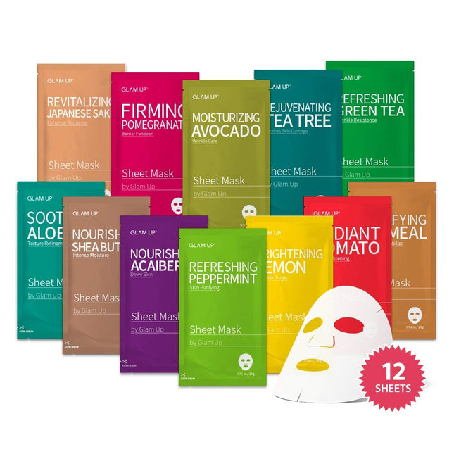 12 Pack Korean Skincare Sheet Masks for Dry and Sensitive Skin Hydration
