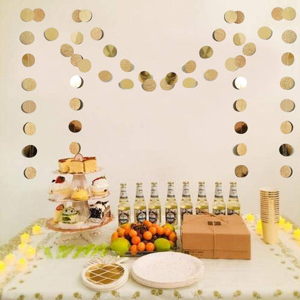 6Pcs Glitter Champagne Gold Circle Dot Garland, 52ft Party Hanging Decorations