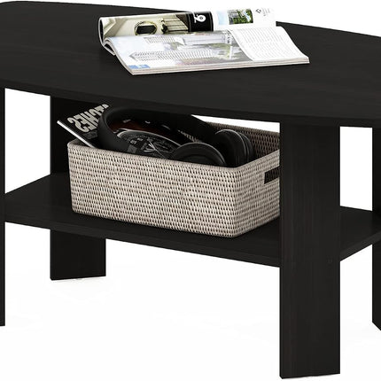 Espresso Coffee Table with Open Shelf, 2-Tier Small Side Table for Living Room