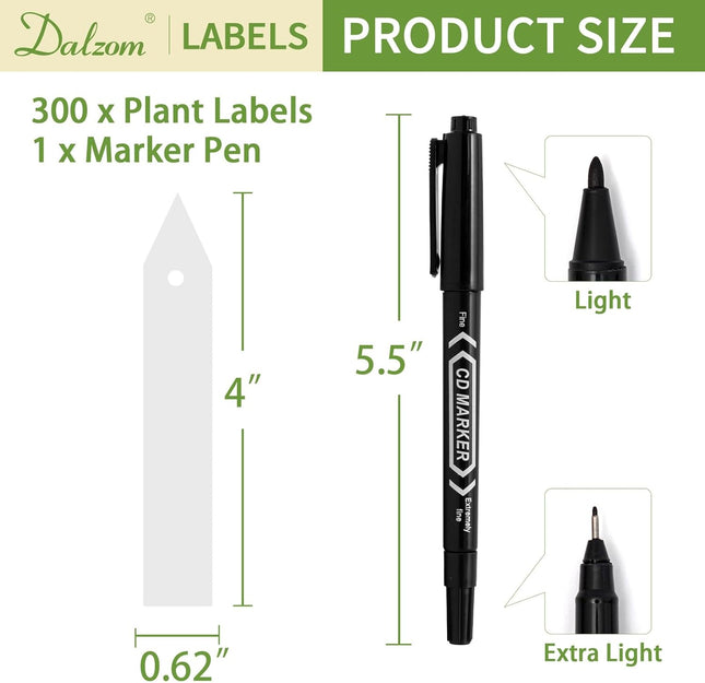 300Pcs 4" Plant Labels with Marker Pen – Waterproof Tags for Garden & Seedlings