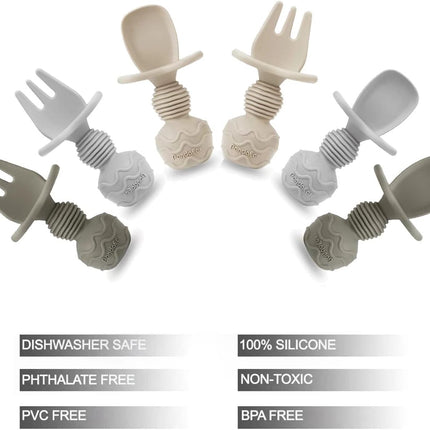 6-Pc Baby Spoon & Fork Set – Silicone Feeding Utensils for 3+ Month Olds