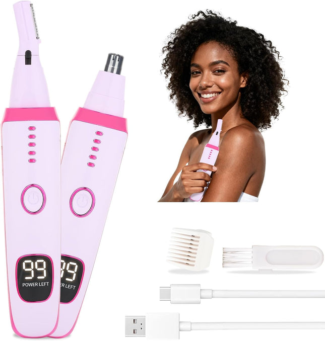 2-in-1 Nose & Ear Hair Trimmer with LED Display, USB Rechargeable Facial Trimmer, Purple