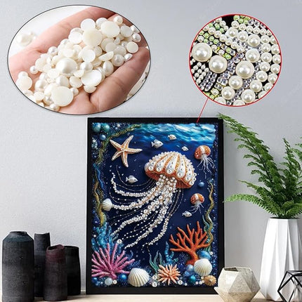 5D Pearl Diamond Painting Kit for Adults, 12x16in Beach Shell Special Shape Art