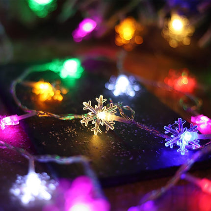 9.8FT 20 LED Snowflake String Lights Battery Operated Colorful Christmas Lights
