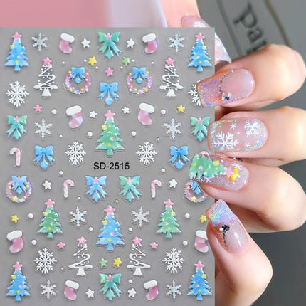 Christmas Nail Art Stickers – 5D Embossed Snowflake & Holiday Designs