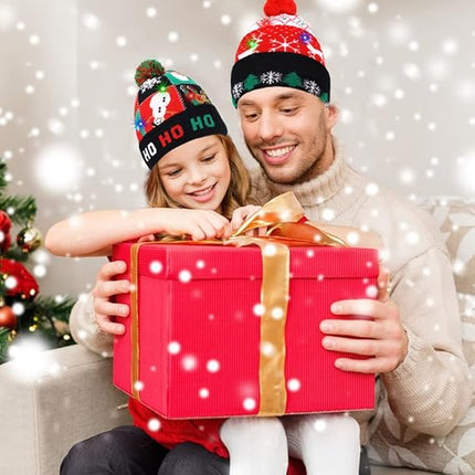 2-Pack LED Christmas Sweater Hats – Flashing Knitted Beanie with Snowman