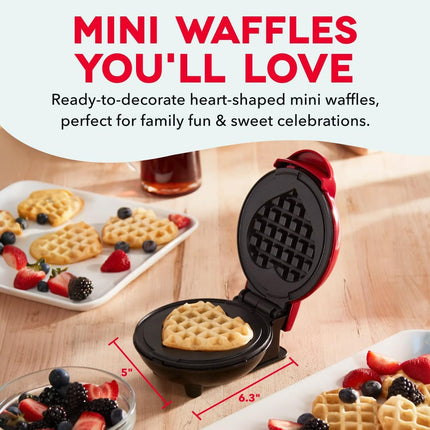 Mini Waffle Maker with Nonstick Plates Creative Homemade Treats Red Heart