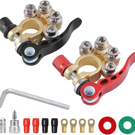 2 Pcs Car Battery Terminal Connectors – 4 Way Quick Release for SAE/JIS Type A Posts