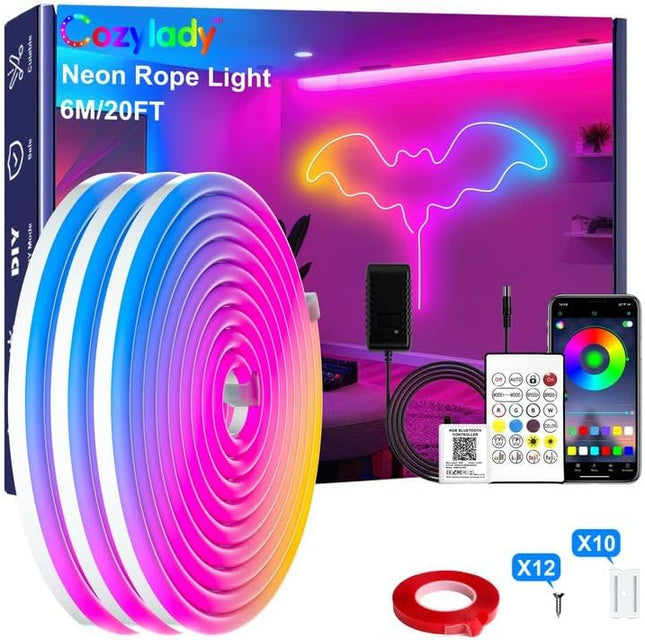 20FT RGB Neon LED Rope Light with App Remote Control Music Sync for Room Decor