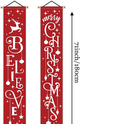 Christmas Door Banner – 71"x12" Believe & Merry Porch Sign for Home Decor