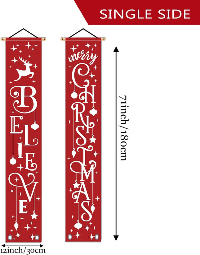 Christmas Door Banner – 71"x12" Believe & Merry Porch Sign for Home Decor