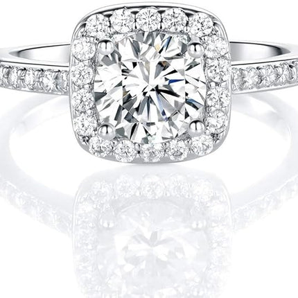 18K White Gold Plated CZ Halo Ring – Promise, Engagement, Eternity Ring
