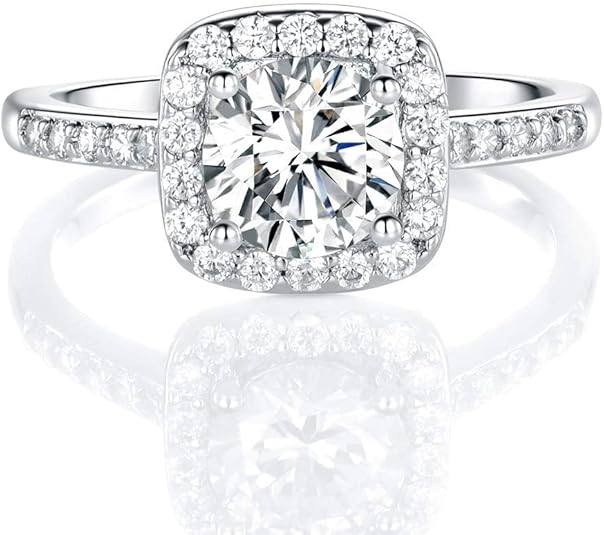 18K White Gold Plated CZ Halo Ring – Promise, Engagement, Eternity Ring